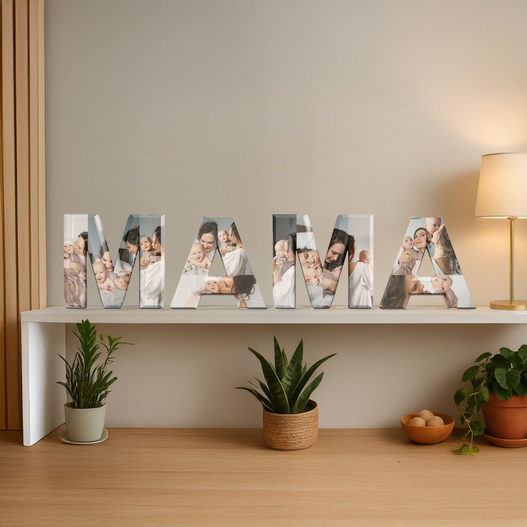 Letras «MAMÁ» con Fotos Personalizadas – 20cm alto